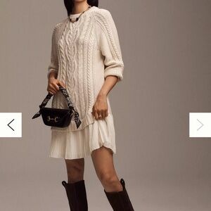Anthropologie Cream Cable Knit Sweater Dress